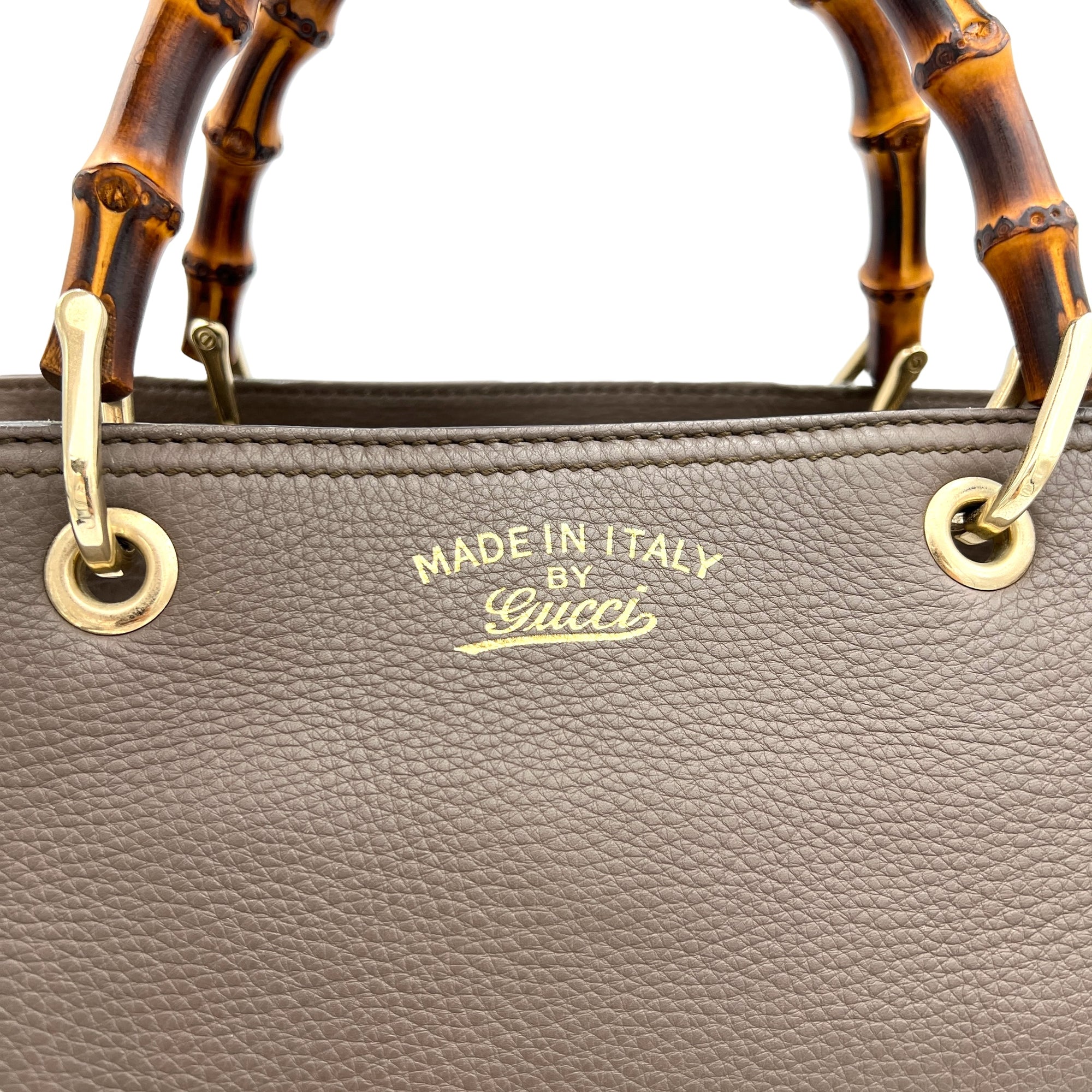 Bamboo Medium Brown Top Handle Bag in Calfskin, Gold hardware