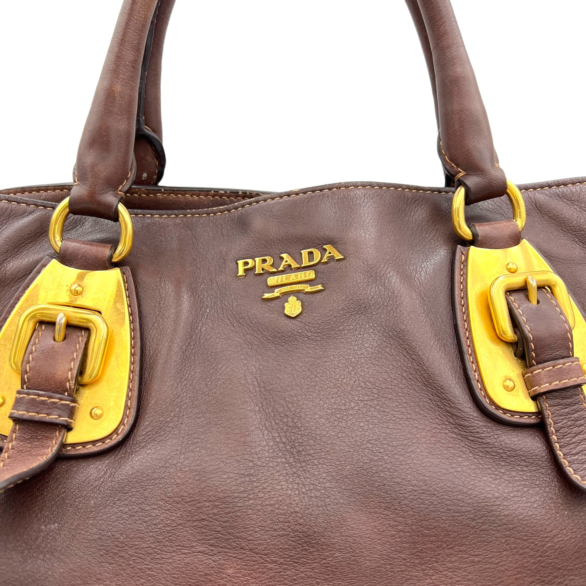 Twoway Top handle Bag  Brown in Calfskin , Gold Hardware