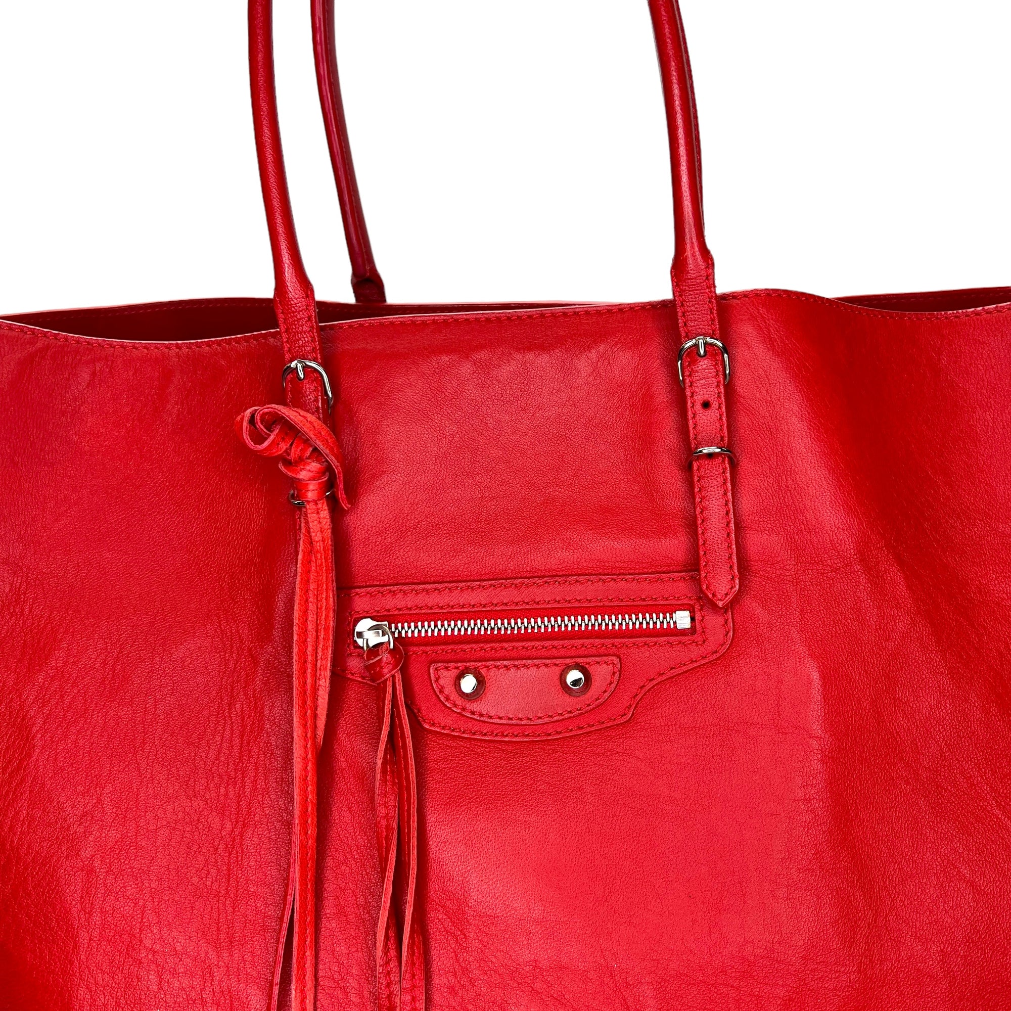 Papier Red Tote Bag in Calfskin, Silver hardware