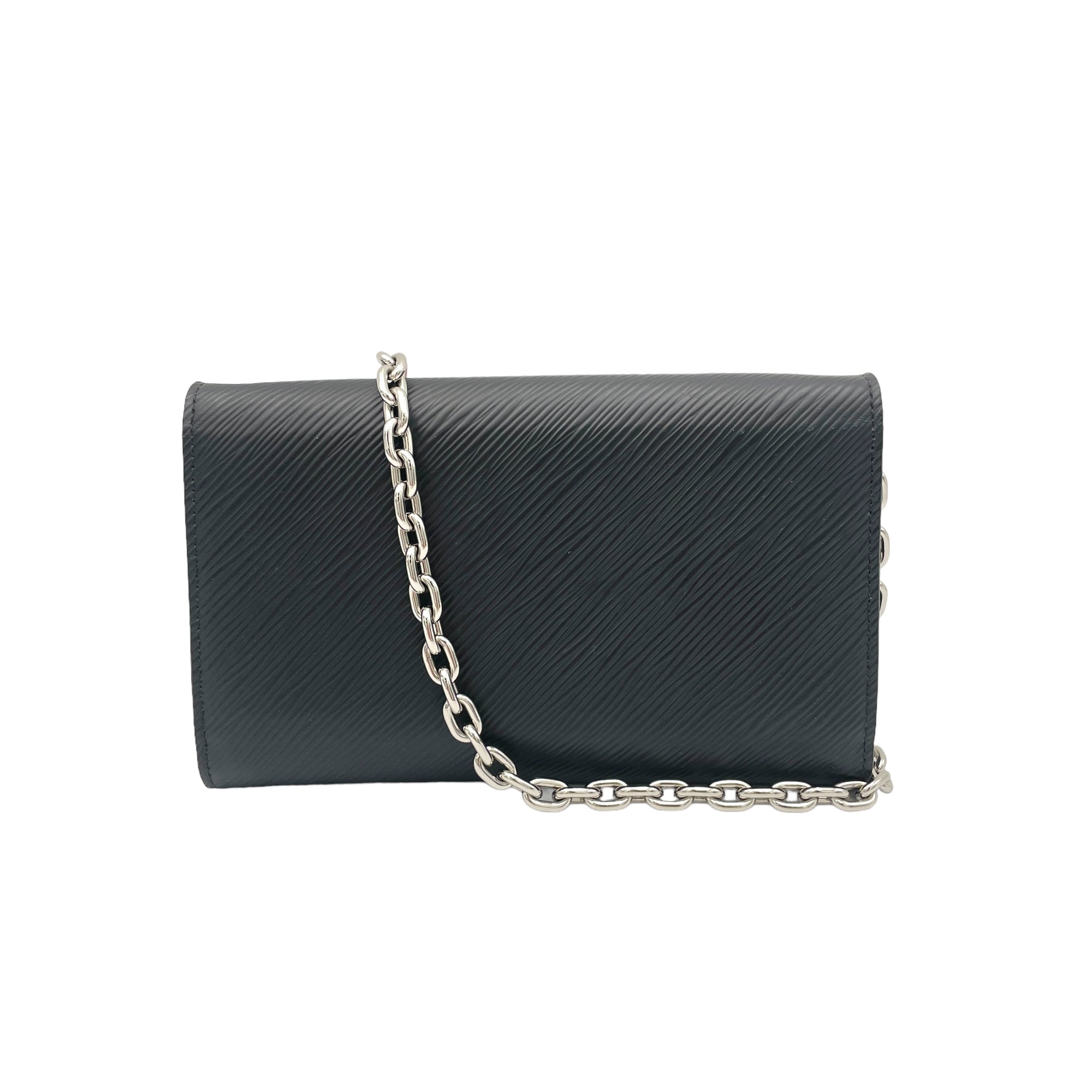 Twist Black Wallet On Chain in Epi Leather, Silver hardware