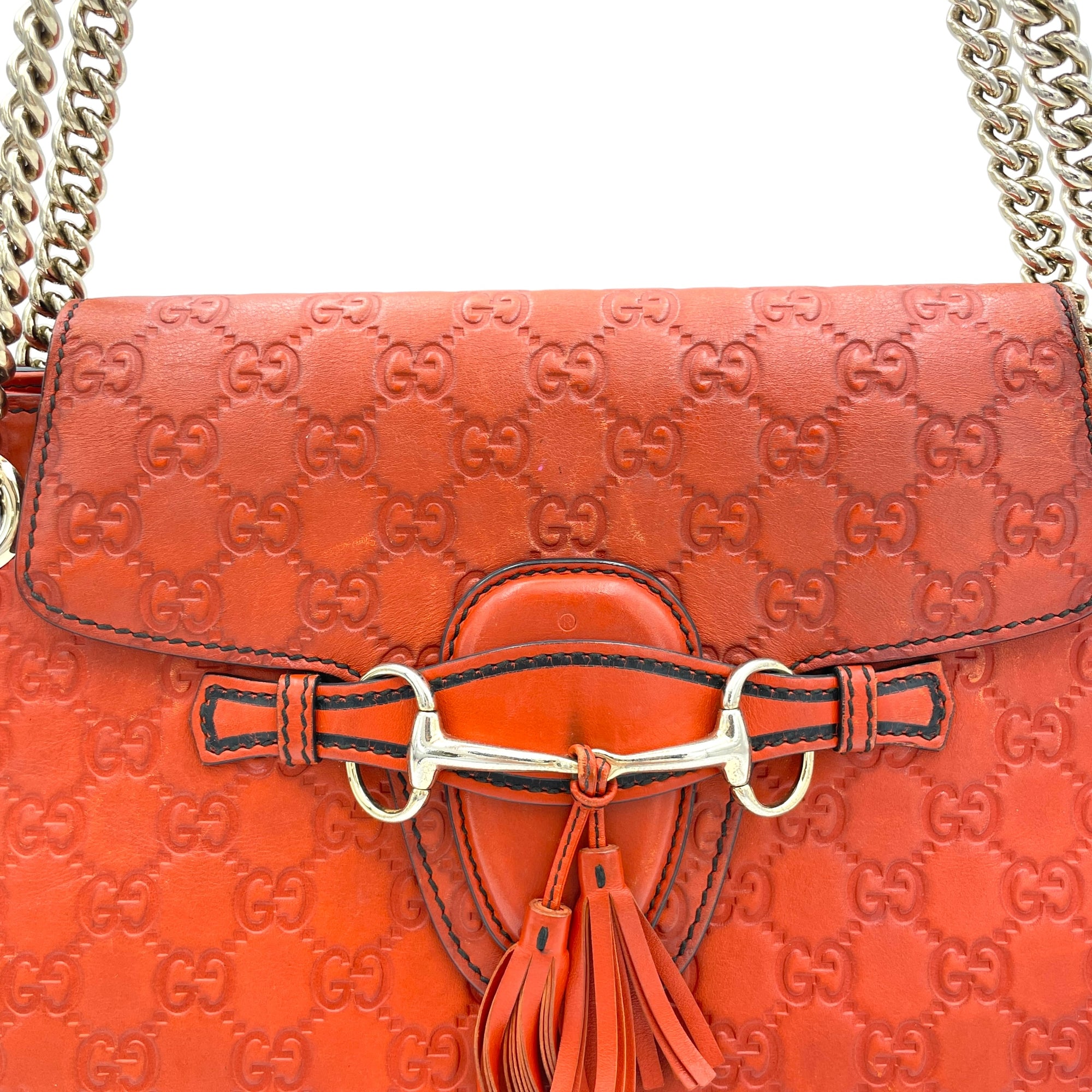 Emily Large Orange Shoulder Bag in Guccissima Leather, Gold hardware