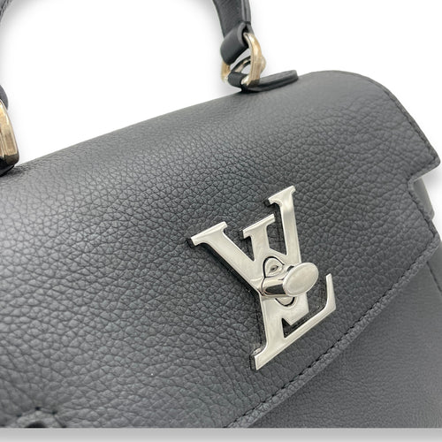 LockMe BB Black Top Handle Bag in Calfskin, Silver hardware