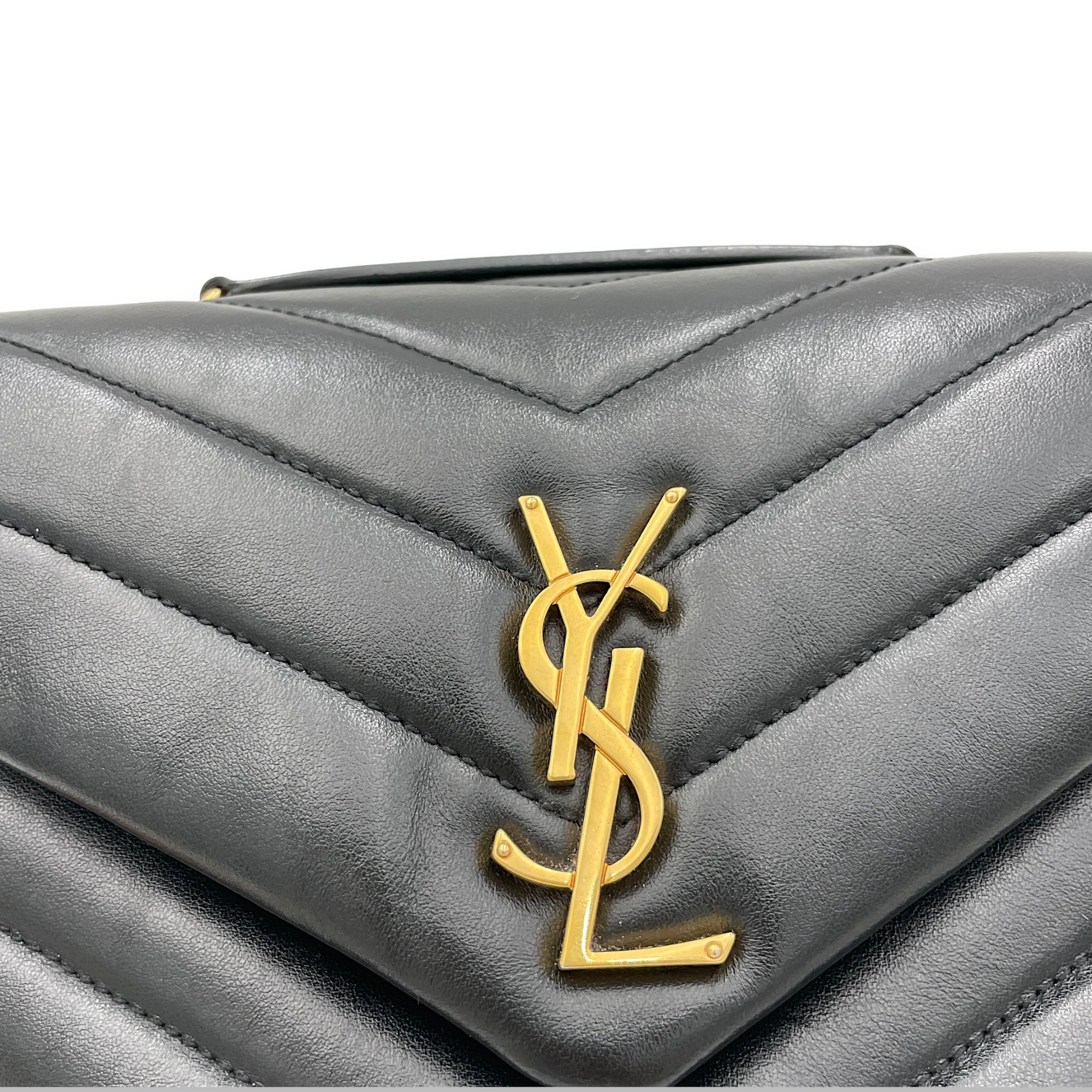 Loulou Crossbody Bag Small Black in Calfskin, Gold hardware