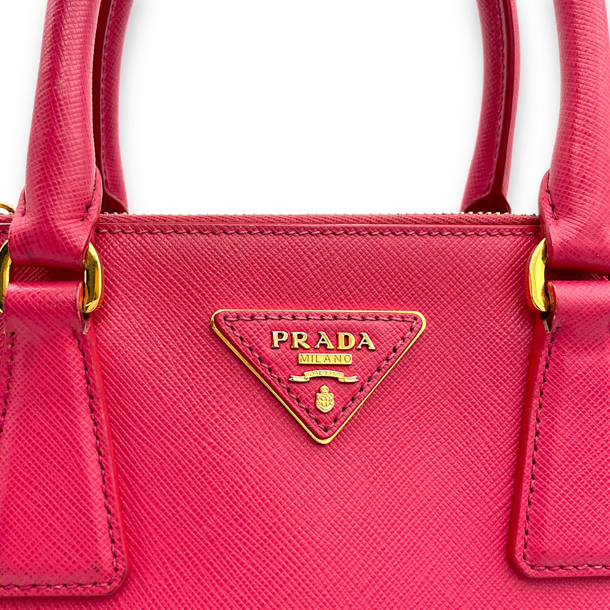 Galleria Small Pink Top Handle Bag in Saffiano Leather, Gold hardware