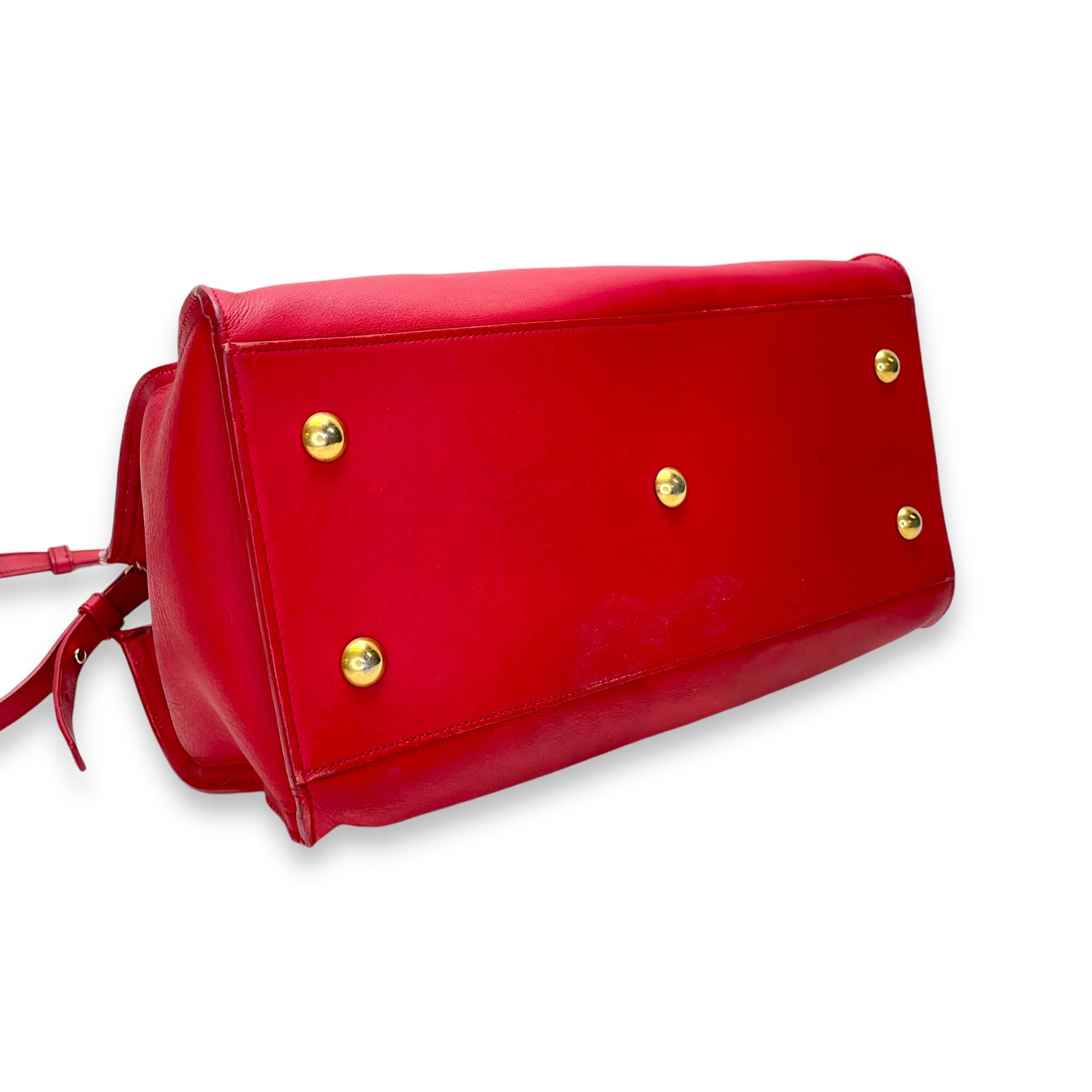 Classic Y Cabas Red Top Handle Bag in Calfskin, Gold hardware