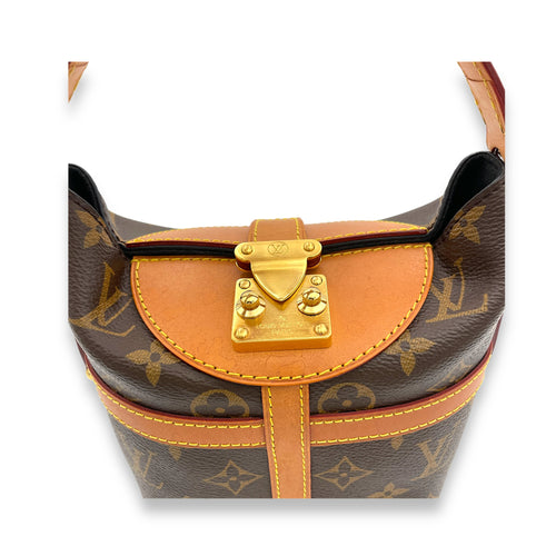 Duffle Top Handle Bag Brown in Monogram Coated Canvas, Gold hardware