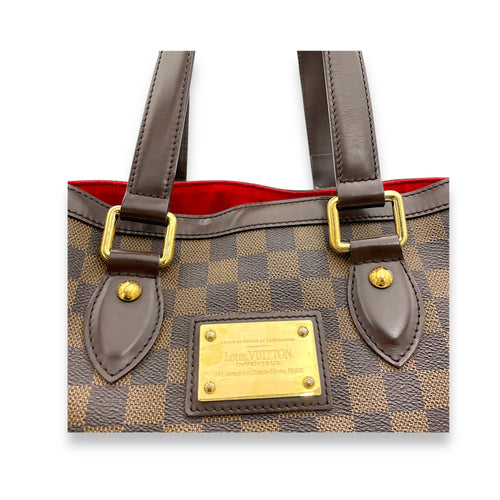 Hampstead PM Damier Ebene Top Handle Bag in Coated Canvas, Gold hardware