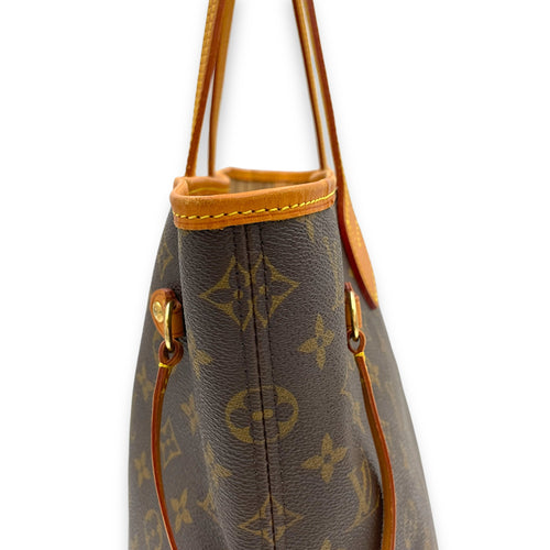 Neverfull MM Brown Tote Bag in Monogram Coated Canvas, Gold hardware