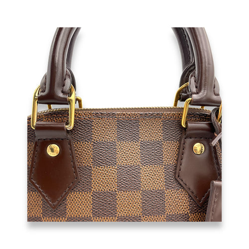 Alma BB Damier Ebene Top Handle Bag in Coated Canvas, Gold hardware