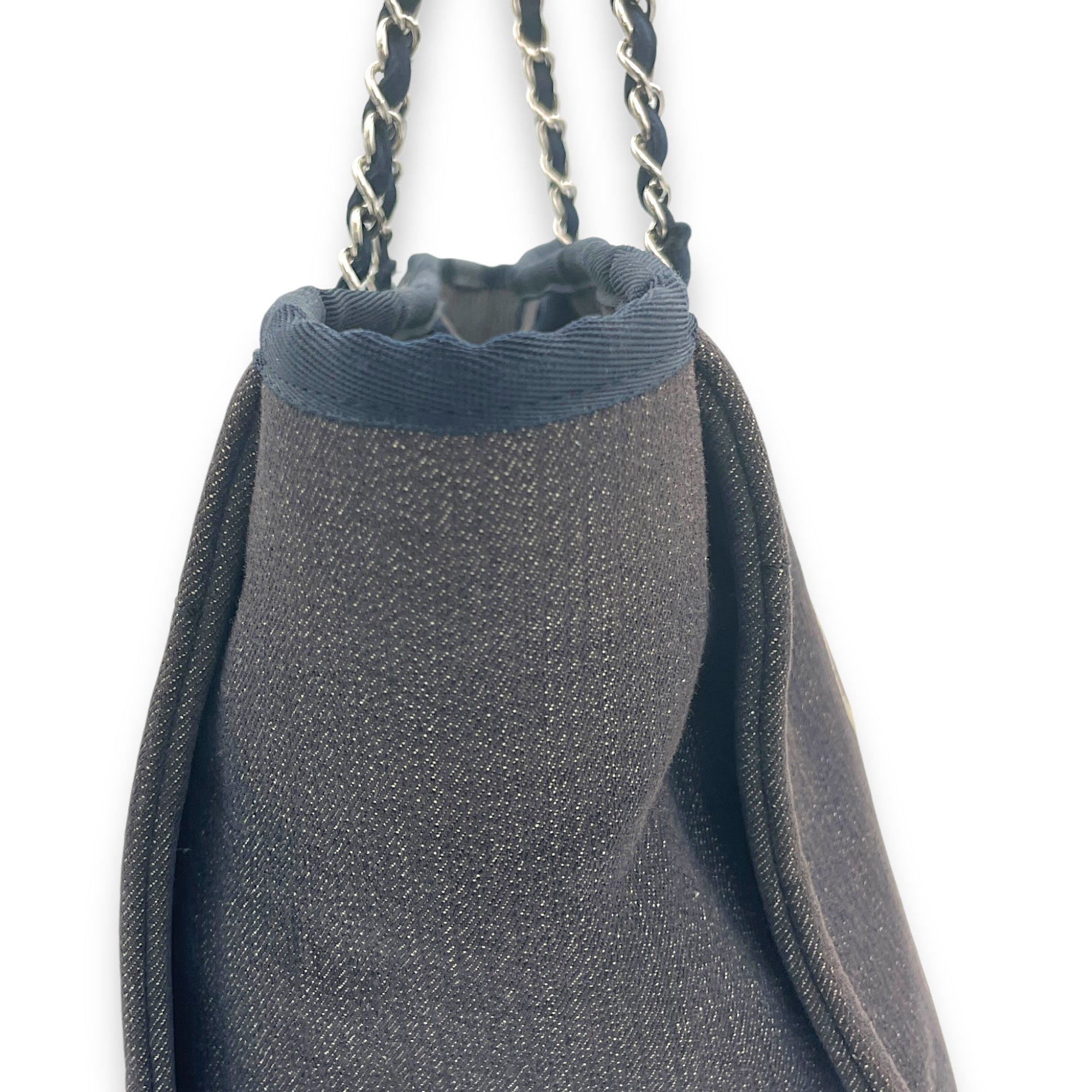 Deauville Blue Top Handle Bag in Denim, Silver hardware