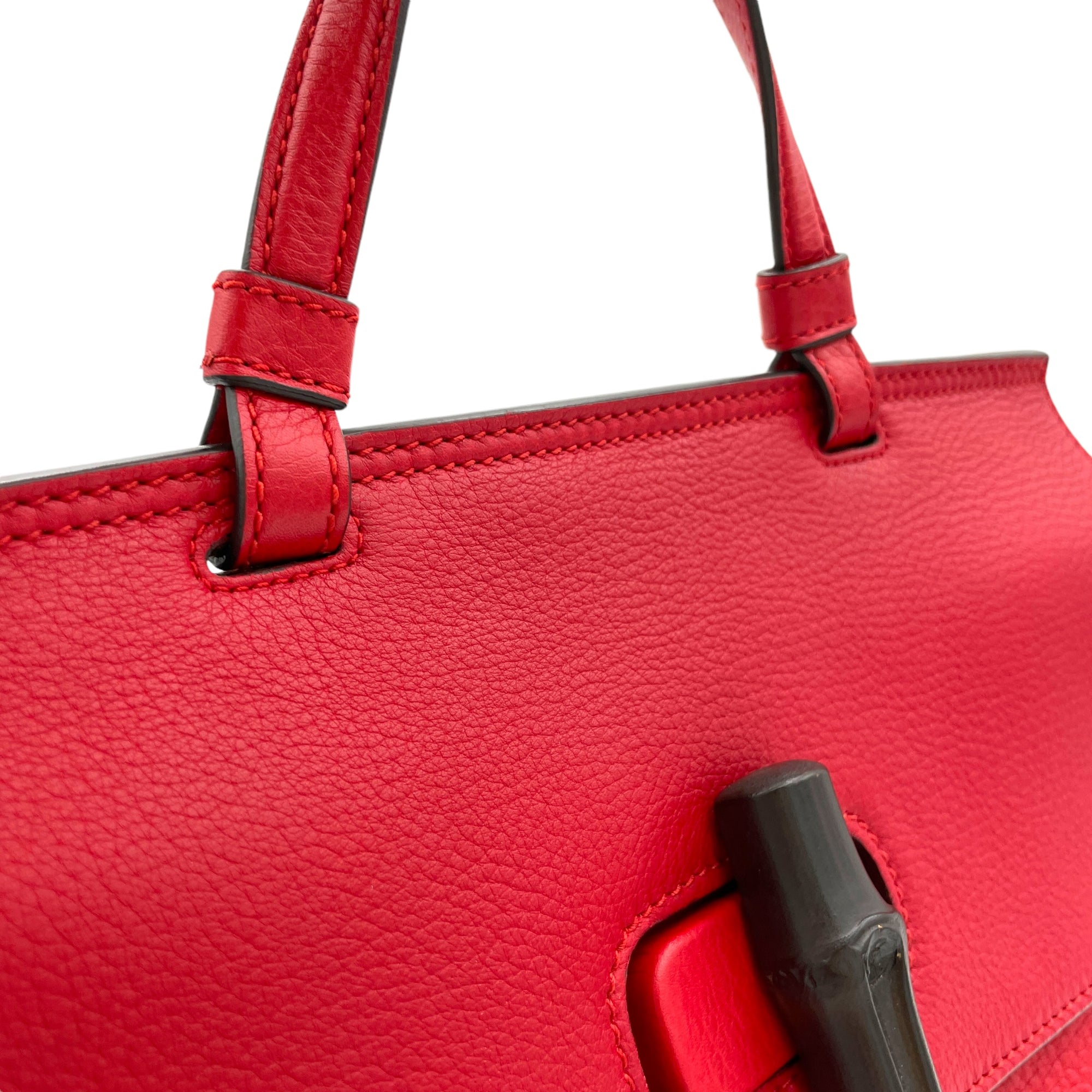 Bamboo Top Handle Bag Red in Calfskin, Silver hardware