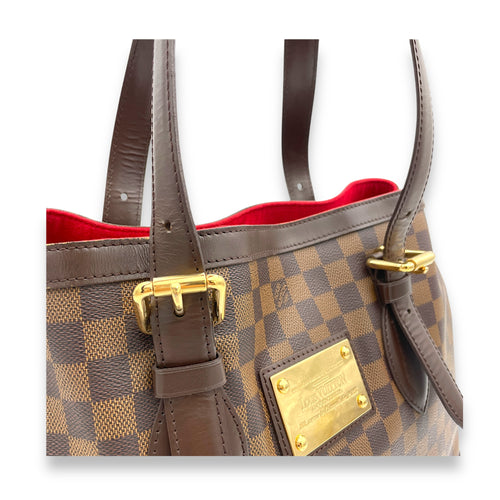 Hampstead MM Damier Ebene Top Handle Bag in Coated Canvas, Gold hardware