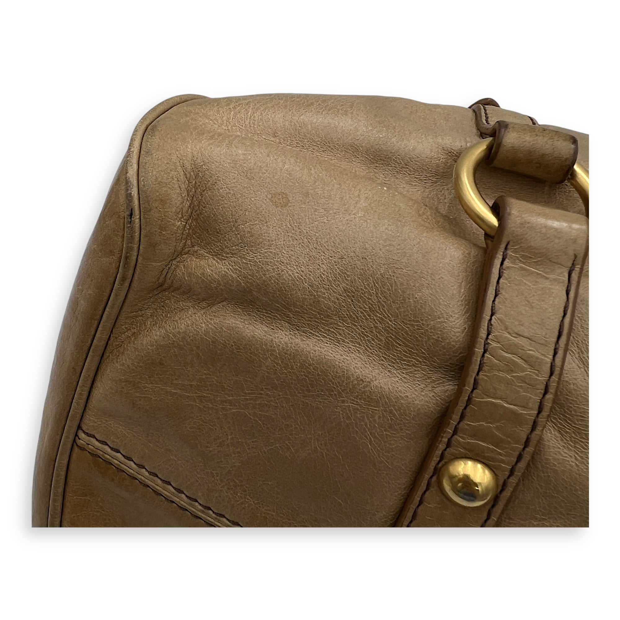 Vitello Lux Bow Shoulder Bag Brown in Calfskin, Gold hardware