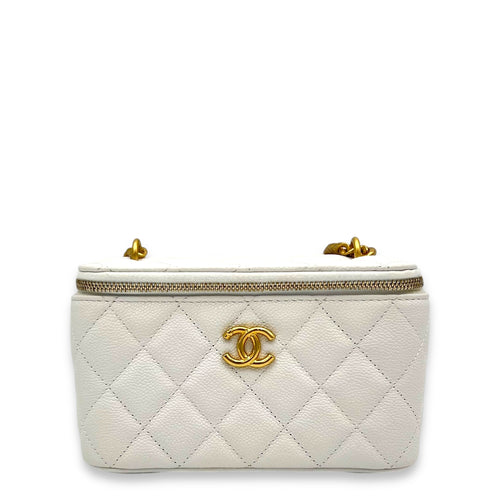 CC White Vanity Bag in Caviar Leather, Gold hardware