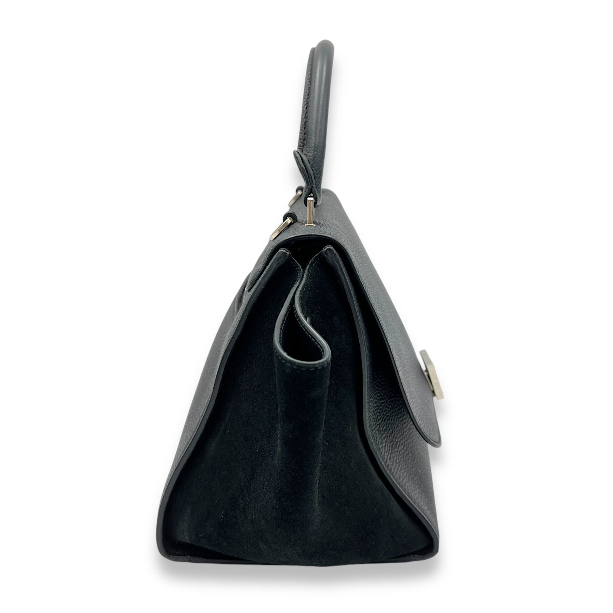 Trapeze Small Black Shoulder Bag in Calfskin, Silver hardware