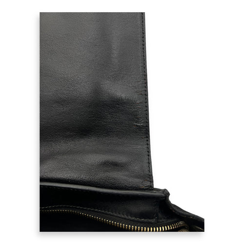 Trapeze Medium Black Top Handle Bag in Calfskin, Gold hardware