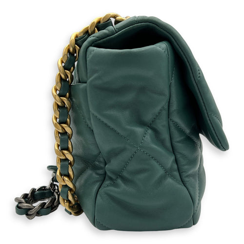 C19 Small Green Crossbody Bag in Goat Leather, Gold hardware