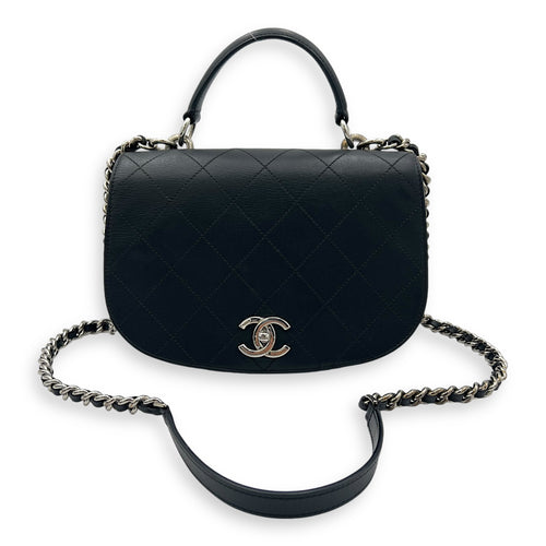 CC Shoulder Bag Black in Calfskin, Silver hardware