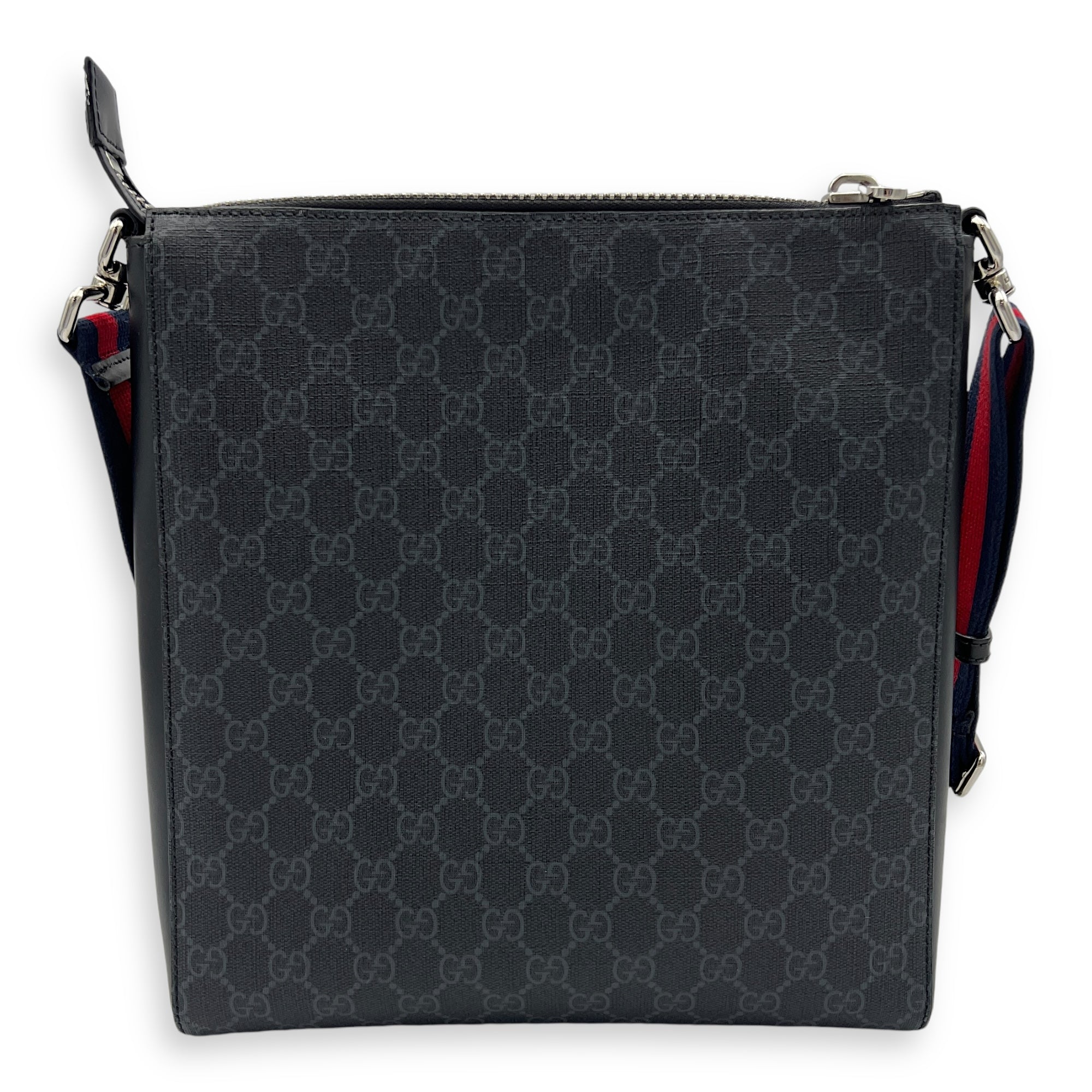 GG Medium Black Messenger in Monogram Coated Canvas, Silver hardware