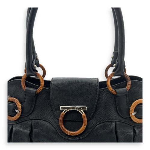 Gancini Top Handle Bag Black in Calfskin, Silver hardware