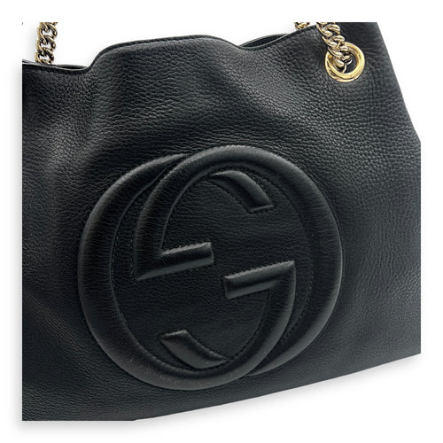 Soho Shoulder Bag Black in Calfskin, Gold hardware