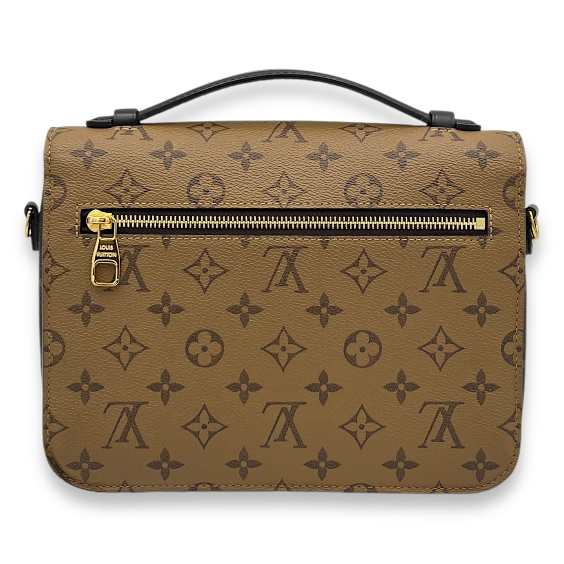 Pochette Metis Brown Top Handle Bag in Monogram Coated Canvas, Gold hardware