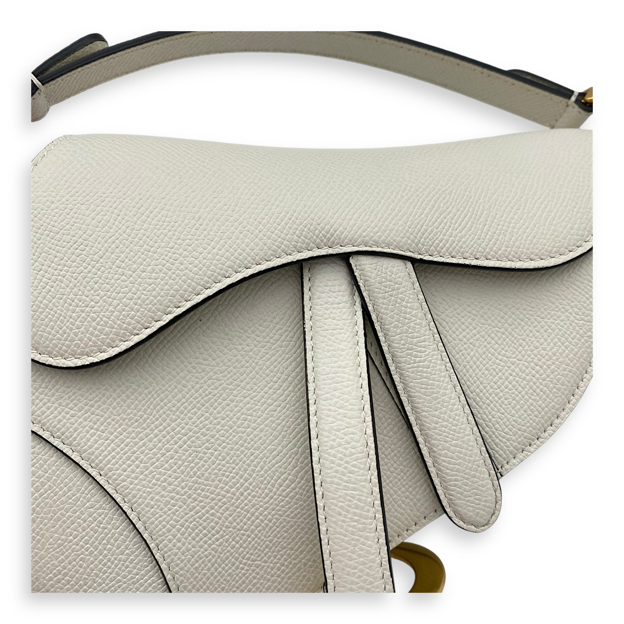 Saddle Mini White Shoulder Bag in Calfskin, Gold hardware