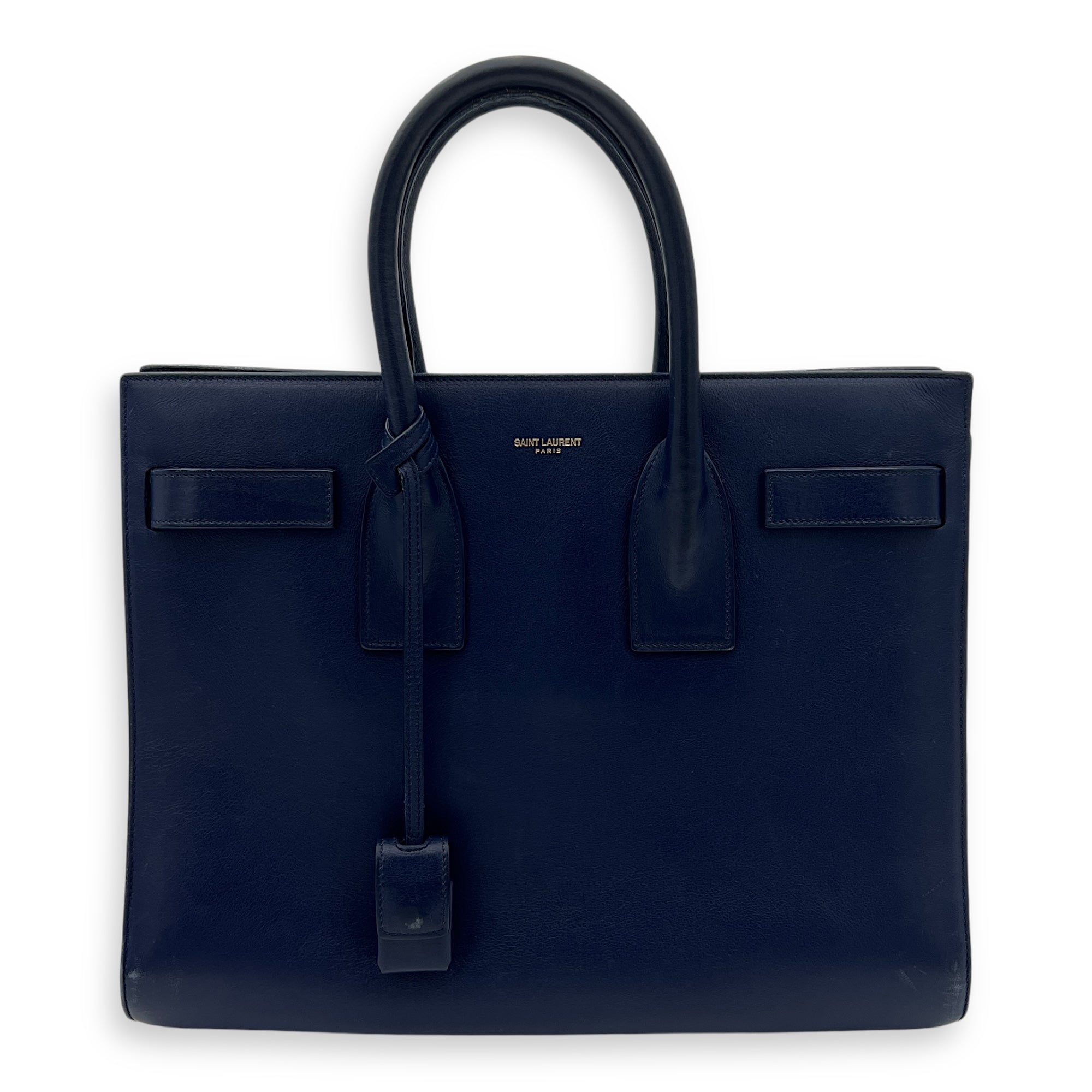 Sac de Jour Top Handle Bag Small Blue in Calfskin, Gold hardware