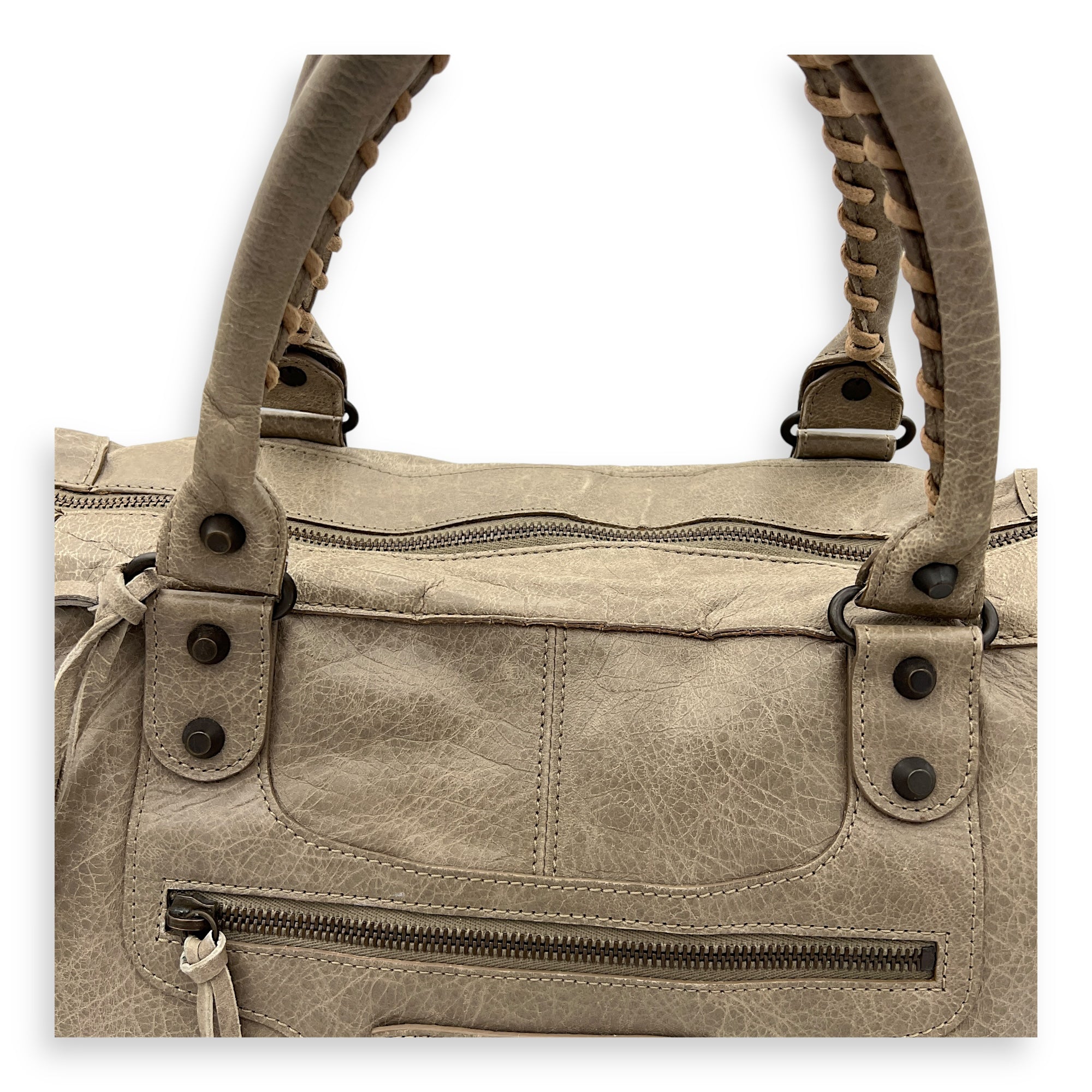 Work Top Handle Bag Brown in Distressed Leather, Gunmetal hardware