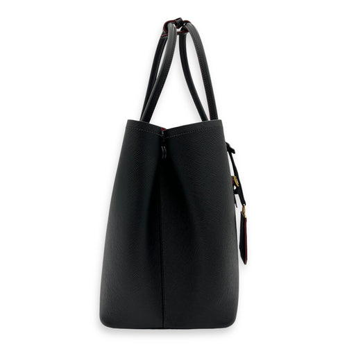 Double Top Handle Bag Black in Saffiano Leather, Gold hardware