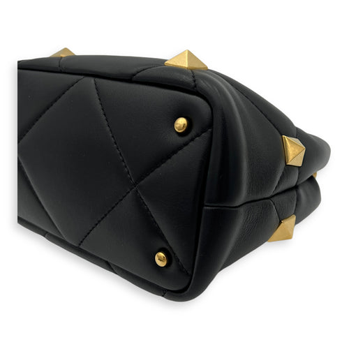 Roman Studs Top Handle Bag Small Black in Calfskin, Gold hardware