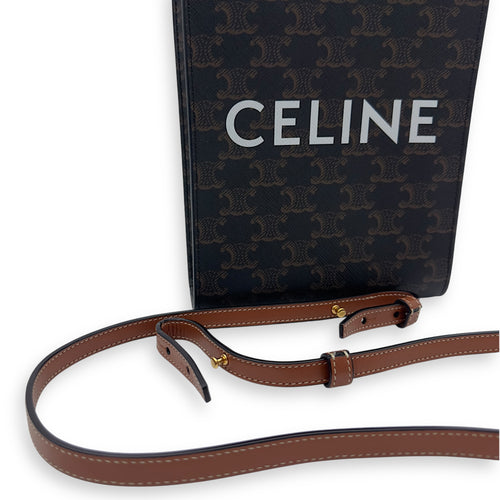 Celine Cabas Triomphe Vertical Top Handle Bag Brown in Coated Canvas_14