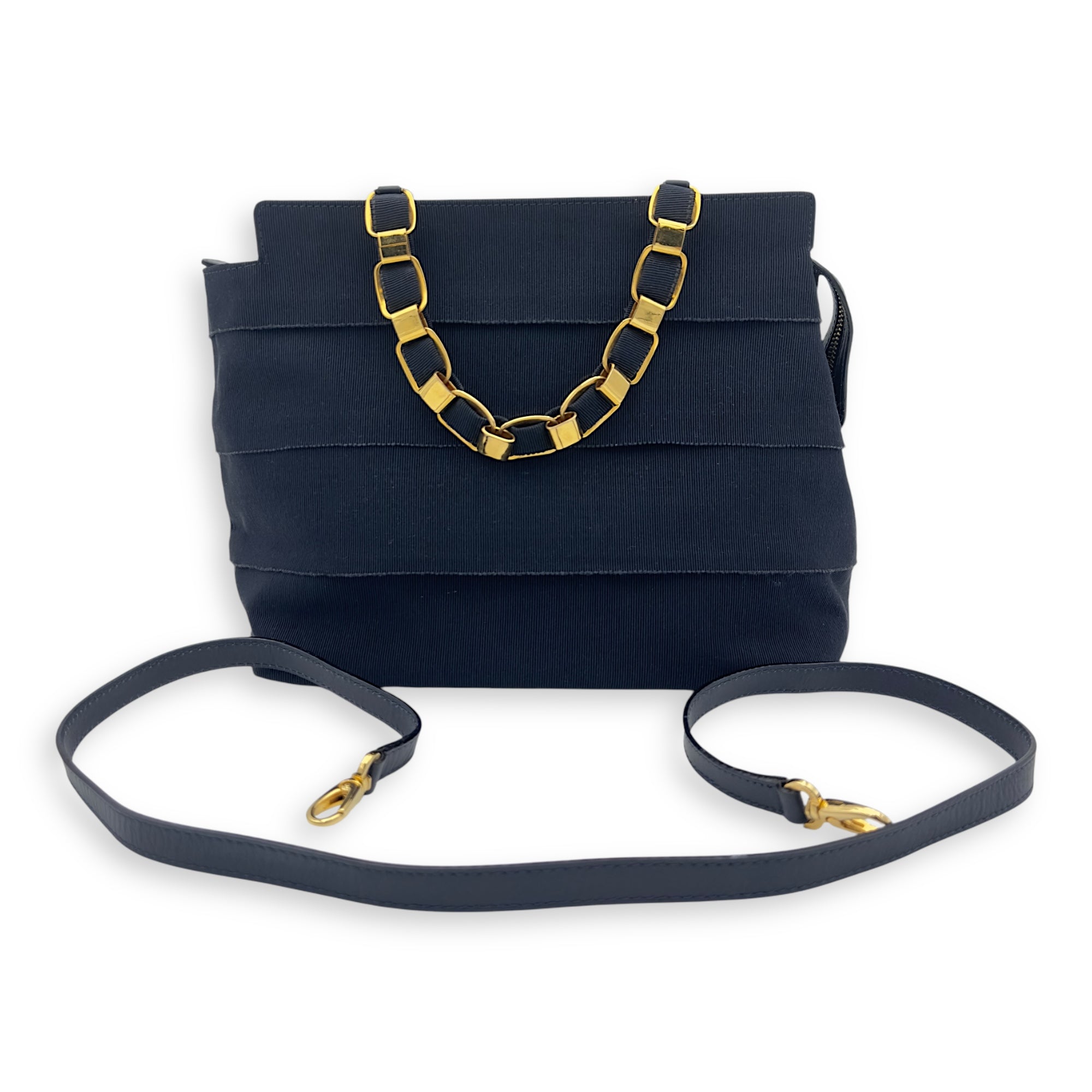 Ferragamo Vara Top Handle Bag Small Black in Canvas, Gold hardware_14