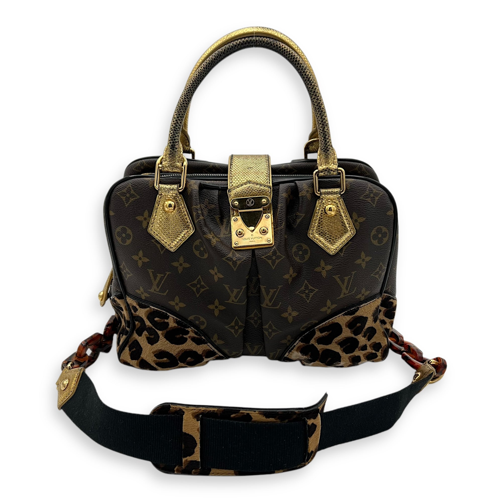 Louis Vuitton Leopard Top Handle Bag MM Gold in Canvas, Gold hardware_14