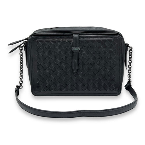 Bottega Veneta Intrecciato Shoulder Bag Black in Lambskin, Ruthenium hardware_11