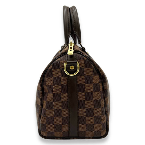 Louis Vuitton Speedy Bandouliere 25 Damier Ebene Top Handle Bag in Coated Canvas, Gold hardware_3