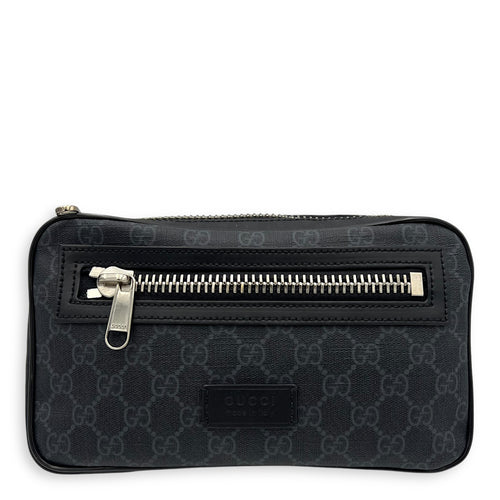 Gucci GG Supreme Belt Bag Black in Monogram Coated Canvas, Silver hardware_1