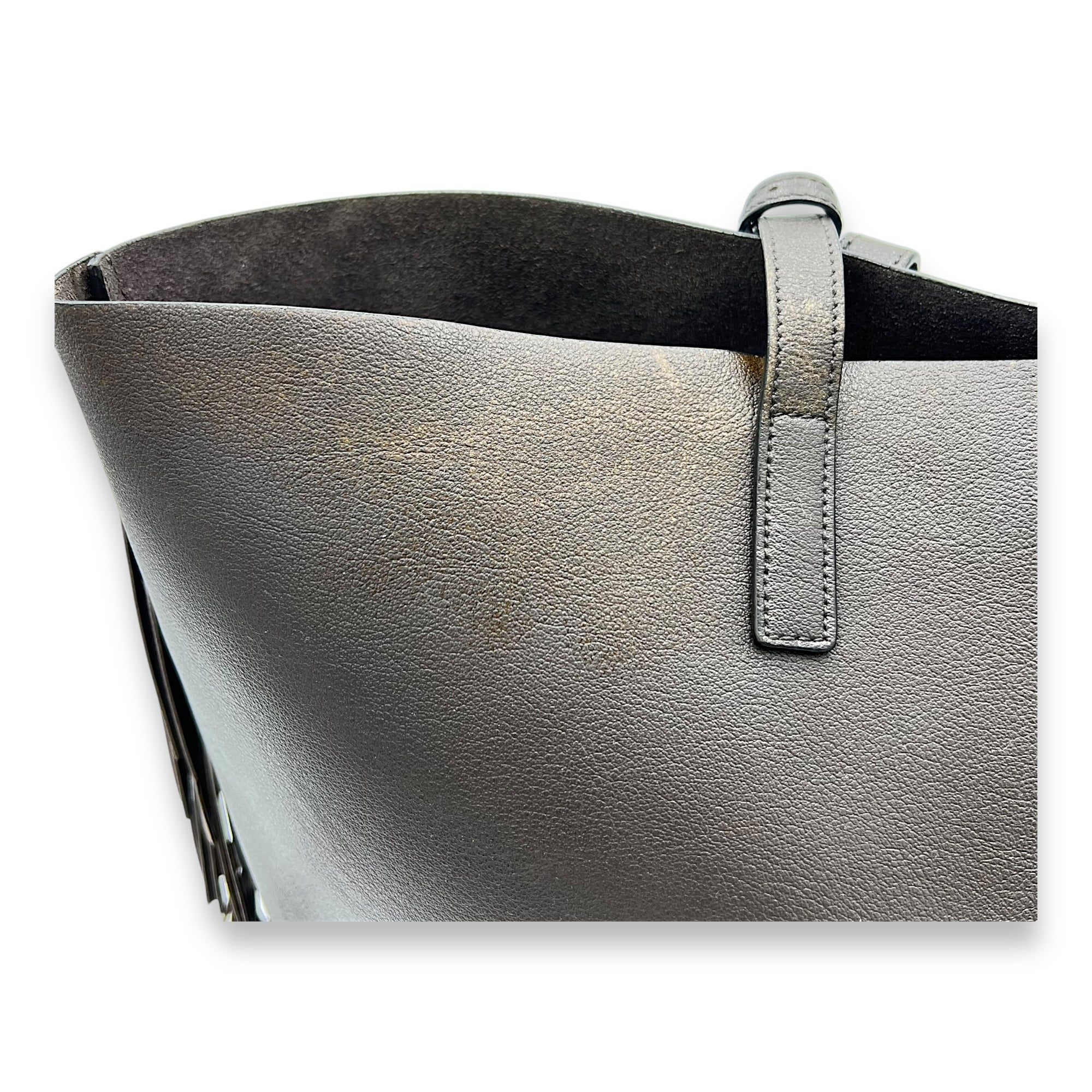 Saint Laurent East West Shopping Fringe Tote Bag Grey in Calfskin, Silver hardware_10