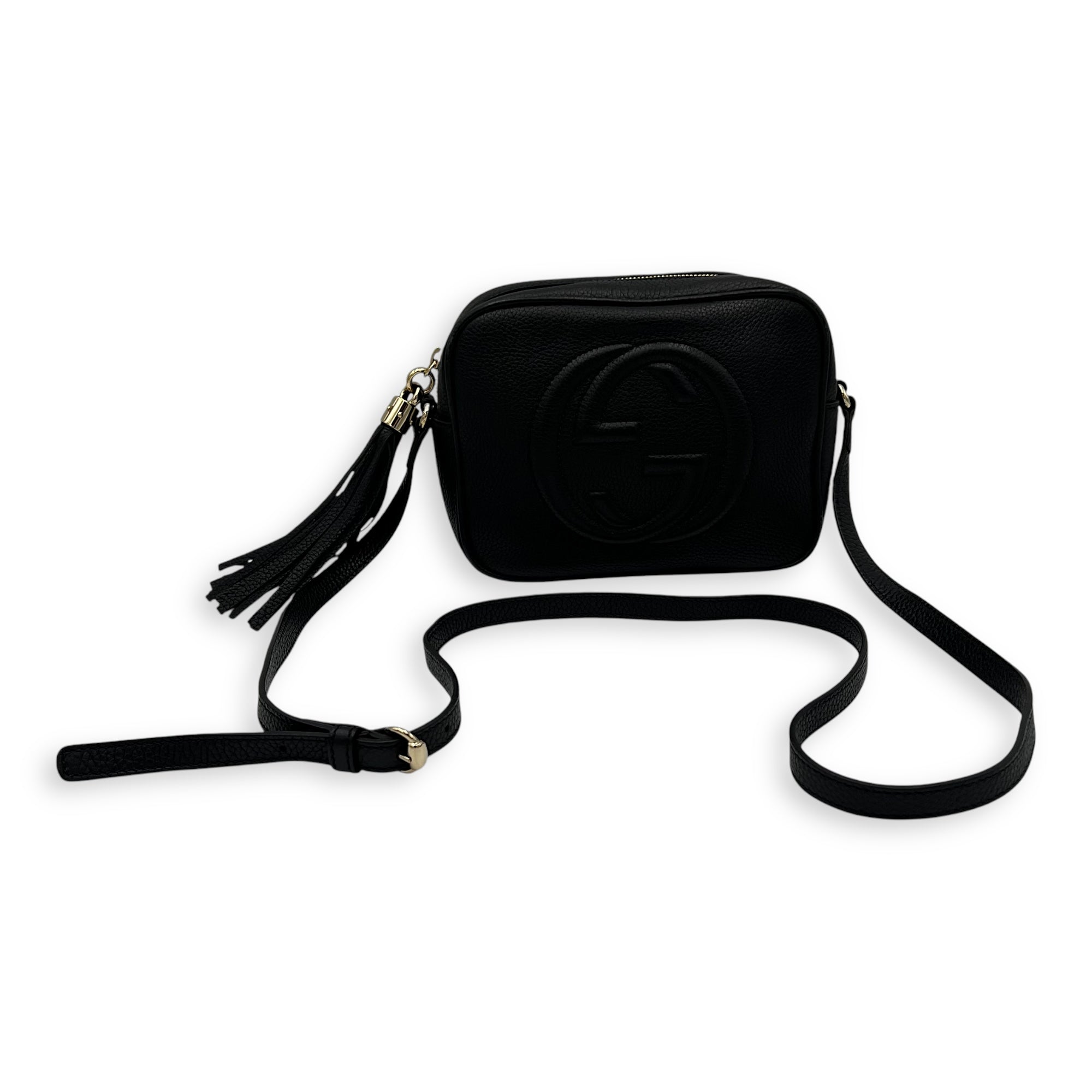 Gucci Soho Crossbody Bag Black in Calfskin, Gold hardware_14