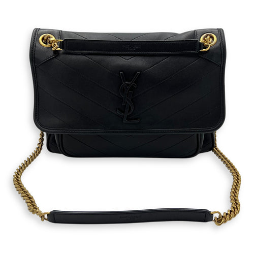 Saint Laurent Niki Medium Black Shoulder Bag in Lambskin, Gold hardware_18