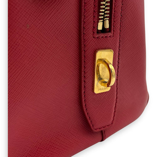 Prada Logo Top Handle Bag Red in Saffiano Leather, Gold hardware_18