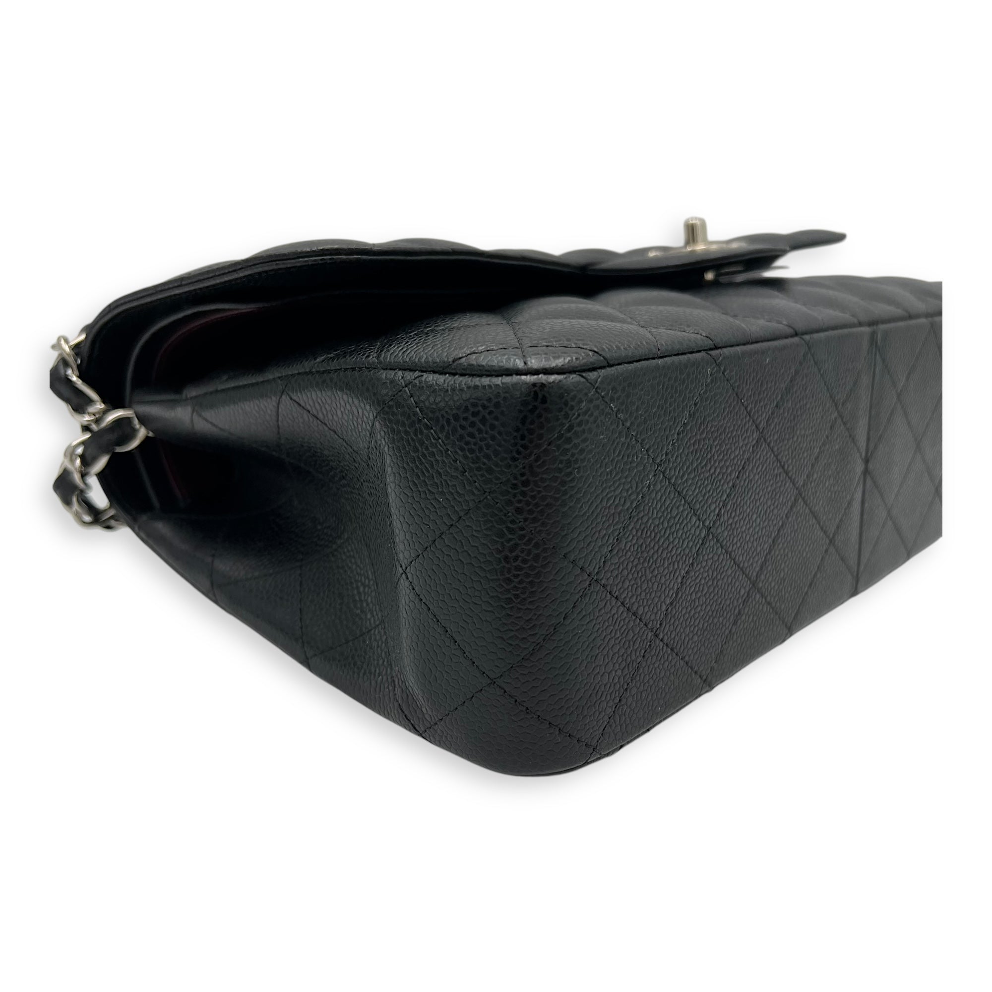 Chanel Classic Double Flap Jumbo Black Shoulder Bag in Caviar Leather, Silver hardware_8