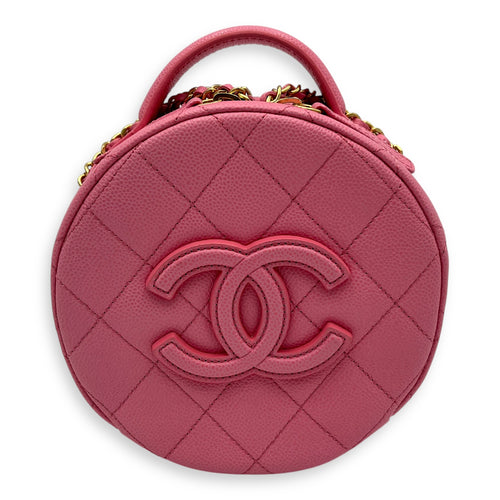 Chanel Round Crossbody Bag Pink in Caviar Leather, Gold hardware_1