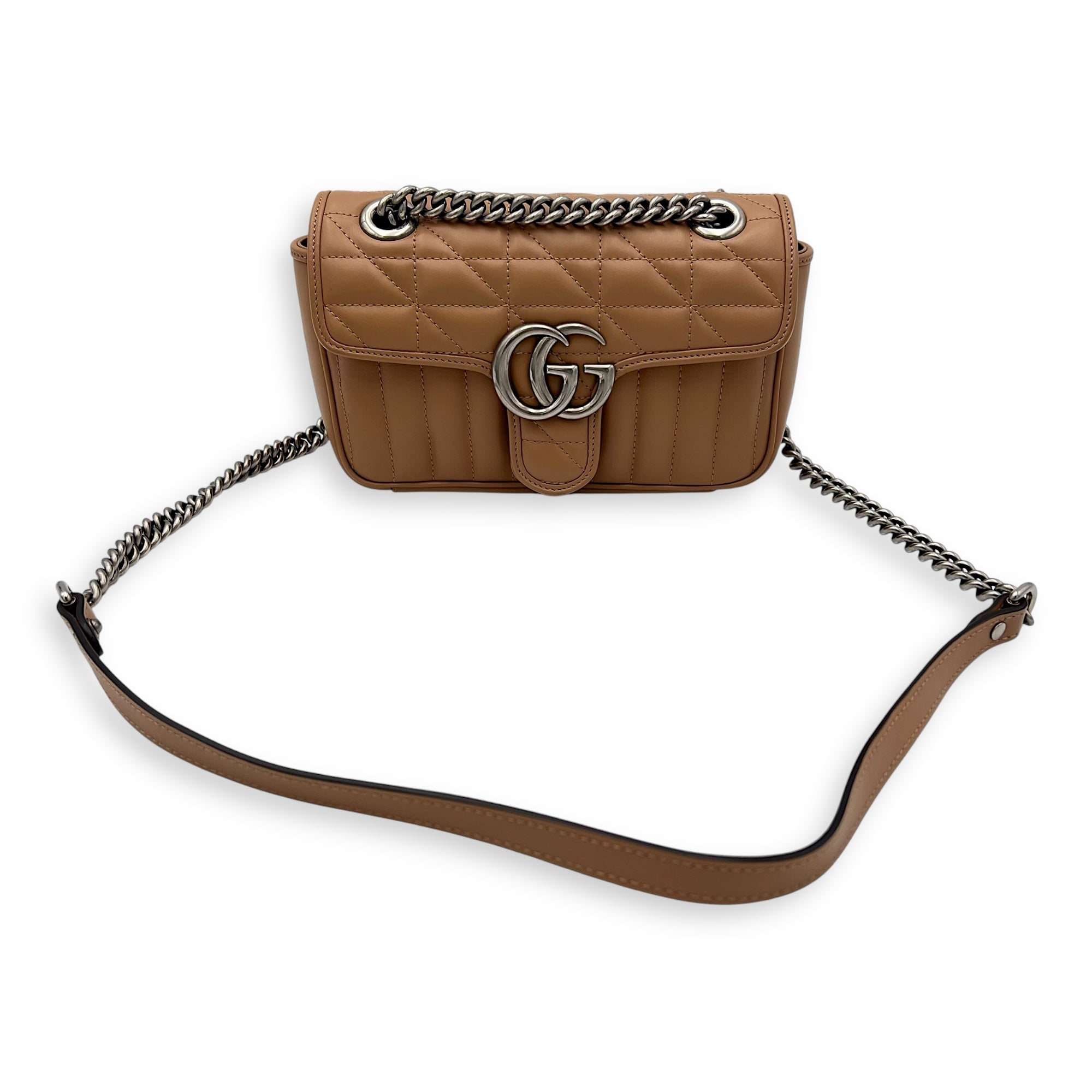 Gucci GG Marmont Crossbody Bag Small Brown in Calfskin, Silver hardware_10
