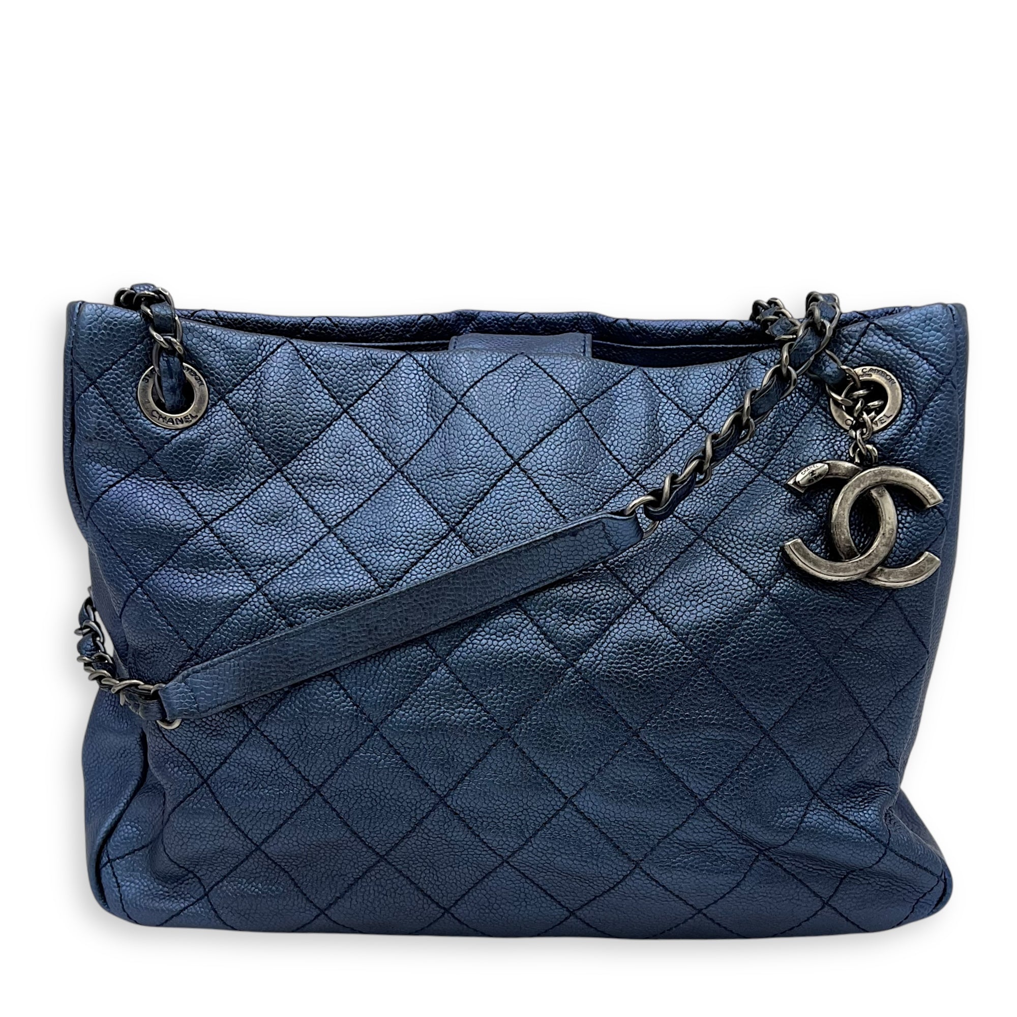 Chanel Others Tote Bag Blue in Caviar Leather, Ruthenium hardware_16