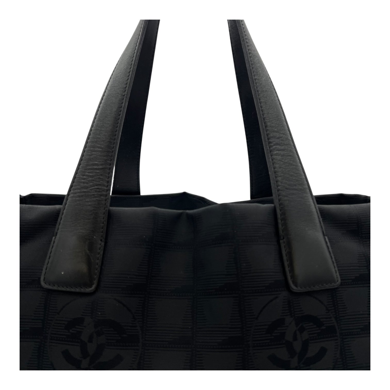 Chanel Travel Line Tote Bag Black in Canvas, Silver hardware_8