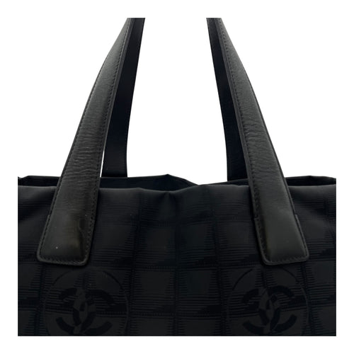 Chanel Travel Line Tote Bag Black in Canvas, Silver hardware_8
