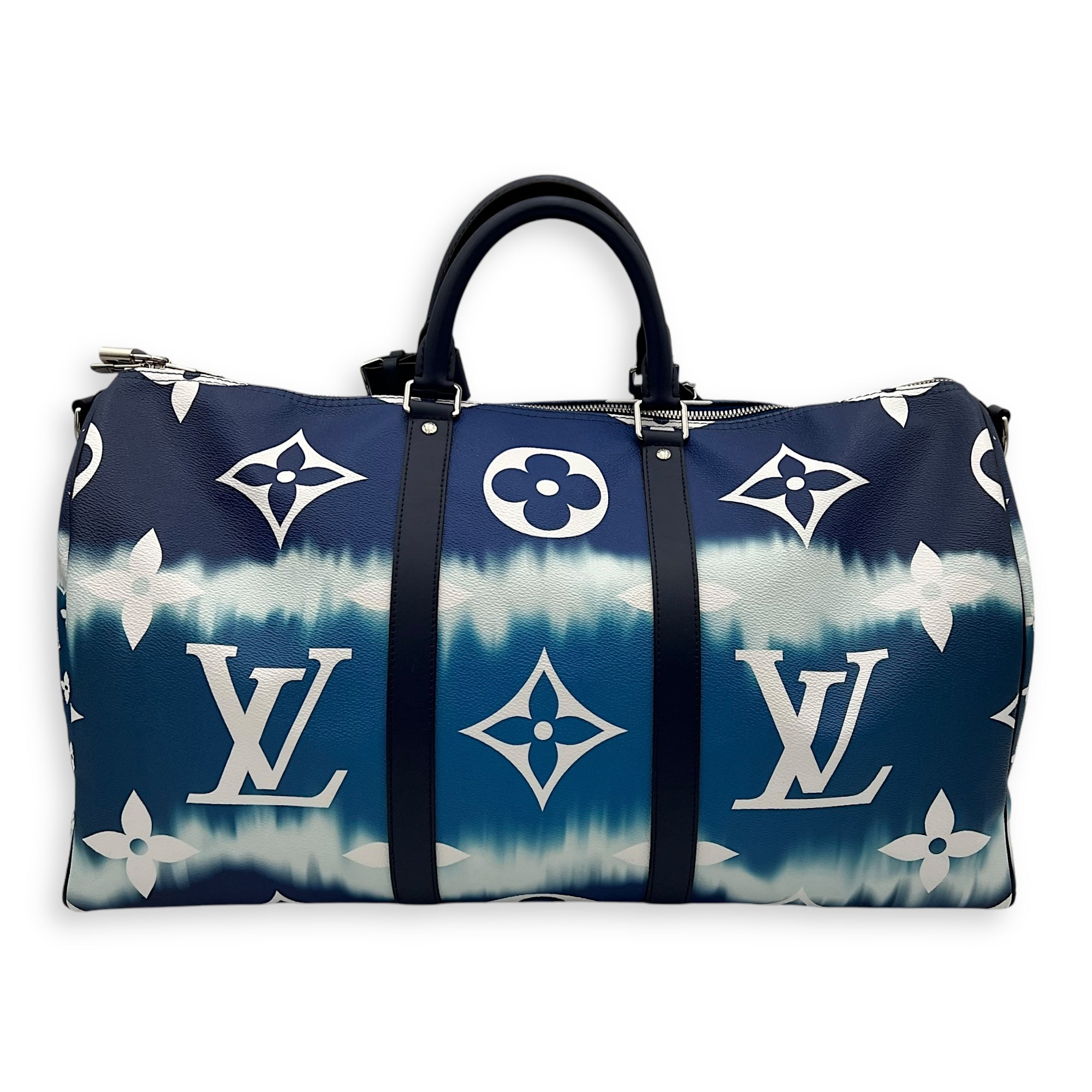 Louis Vuitton Keepall Top Handle Bag 50 Blue in Coated Canvas, Silver hardware_2