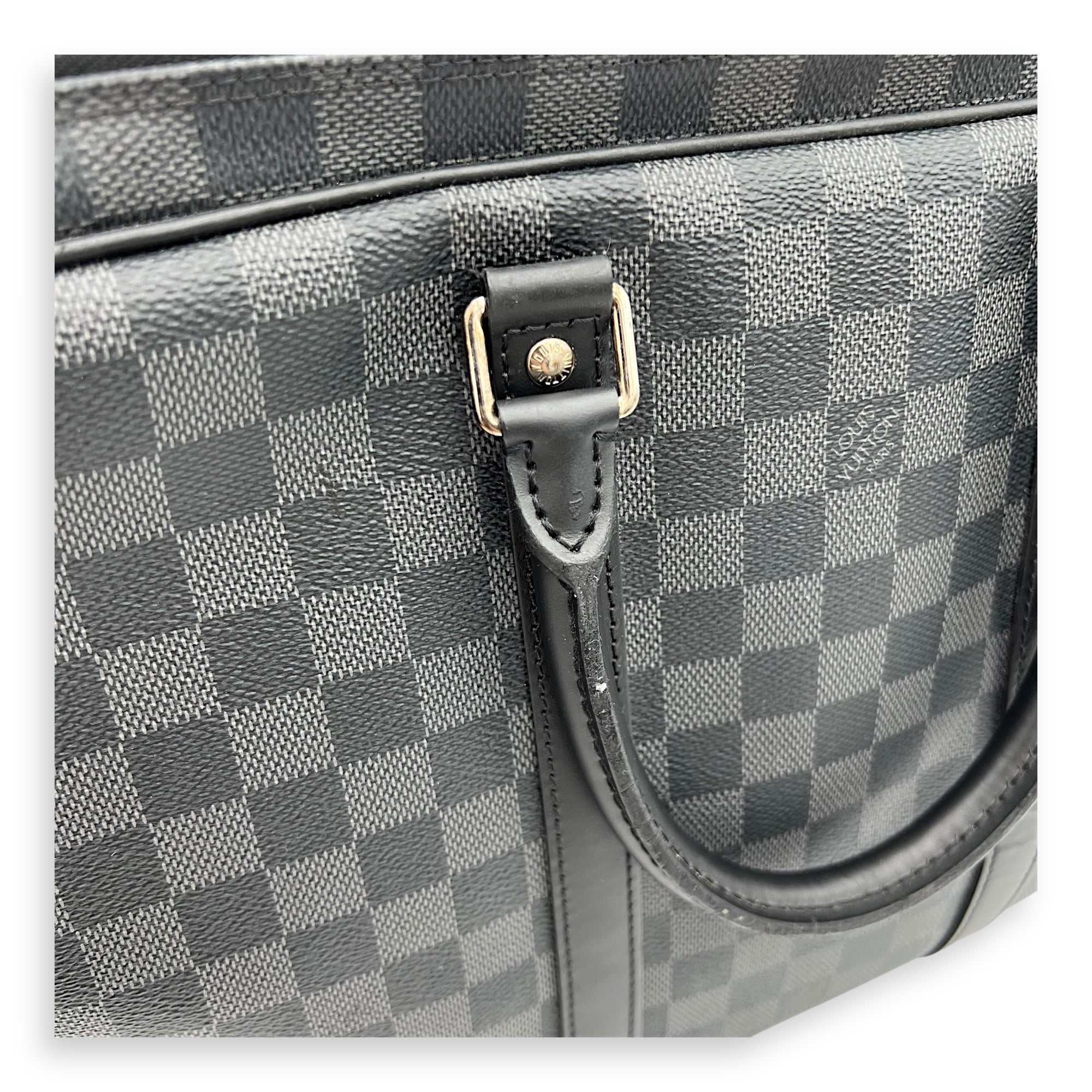 Louis Vuitton Porte Document Top Handle Bag Graphite in Coated Canvas, Silver hardware_11