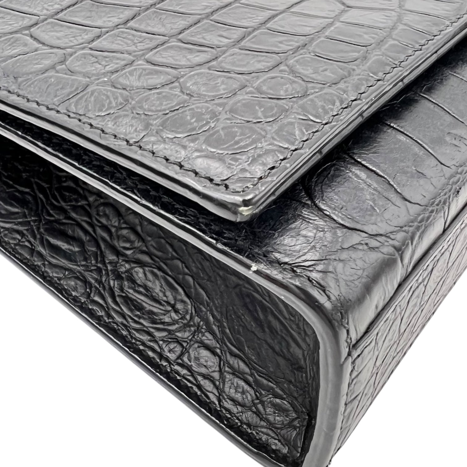 Saint Laurent Kate Crossbody Bag Black in Crocodile Embossed Calfskin, Silver hardware_9